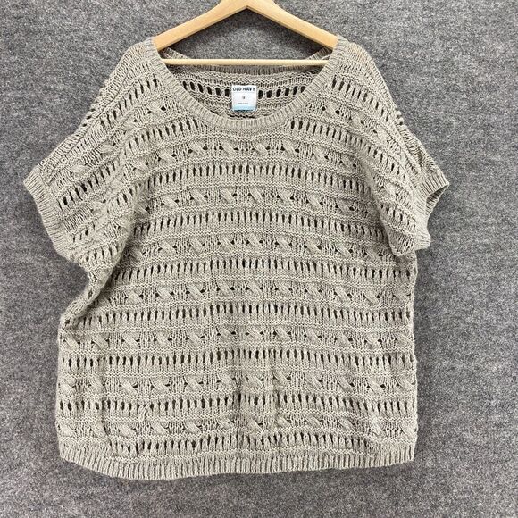 Old Navy Sweater Pullover Women 1X Plus Gray Knit Wool Short Sleeve Round Neck - Picture 1 of 9